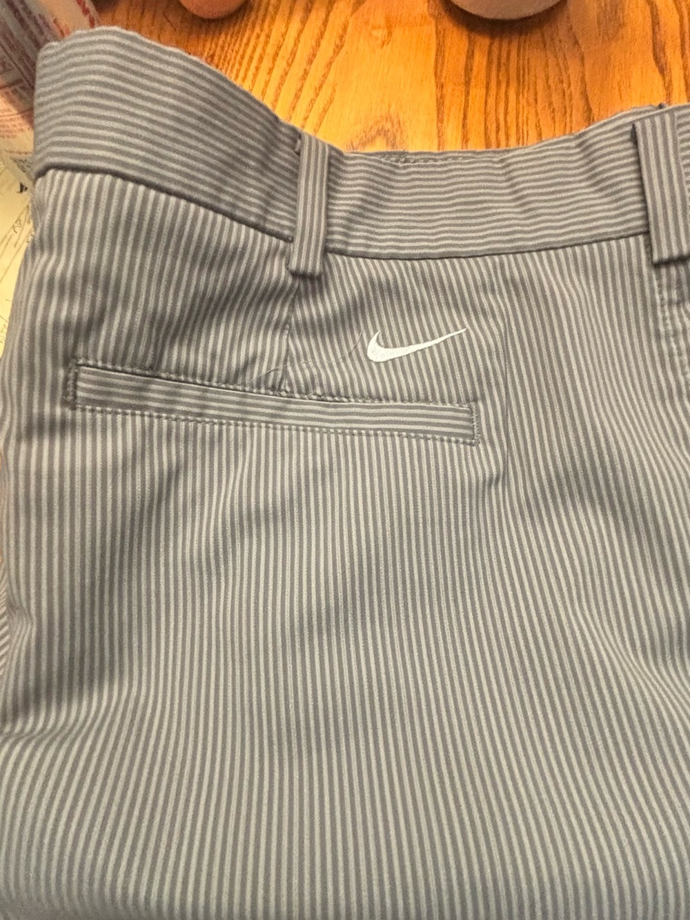 Nike Grey Pinstripe Golf Shorts with Embroidered Swoosh